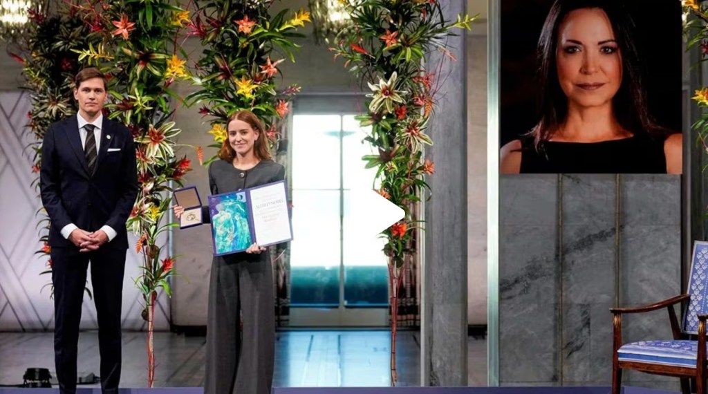Reciben el Nobel de la Paz en Noruega en Nombre de María Corina&nbsp;Machado