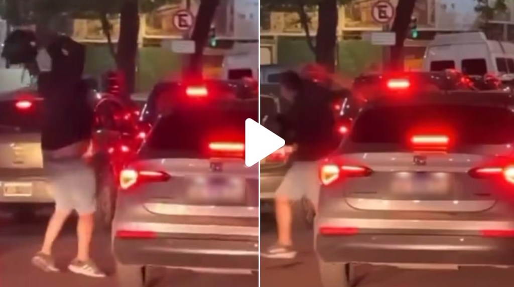 Violento enfrentamiento callejero entre un automovilista y un motociclista en pleno centro&nbsp;porteño